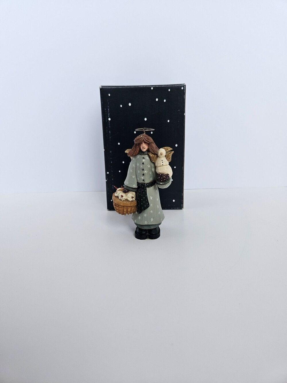 Williraye Studio WW2229 Angel Snowman Basket 1998 Folk Art Christmas Figurine